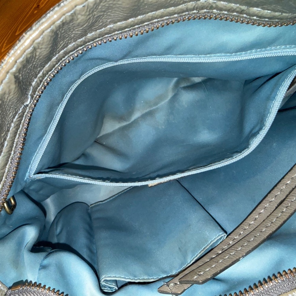 Coach Zoe 12735 Gray Patent Leather Shoulder Bag Brass Hardware Large Hobo Purse - Picture 11 of 12